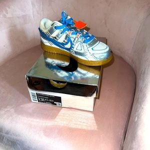 Blue and silver off white dunks